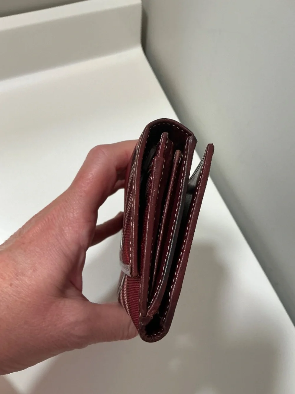 Burberry burgundy nova check nylon leather trim clutch wallet - Picture 3 of 10